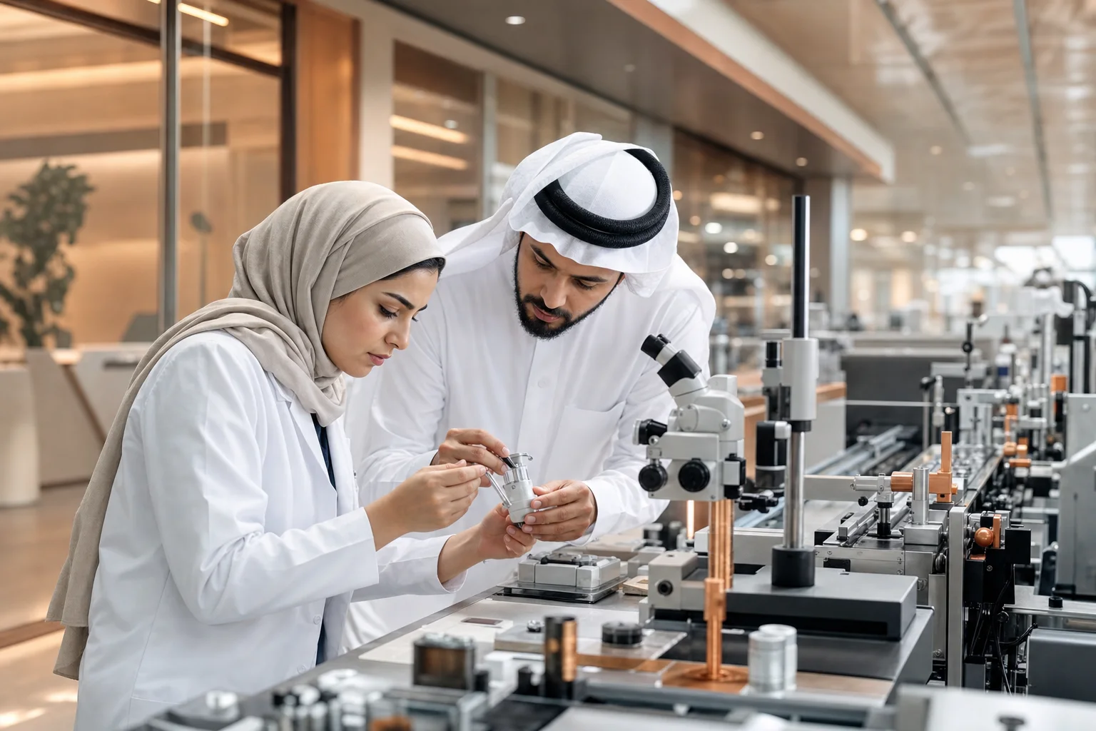 Regional specialists inspecting a medical device component