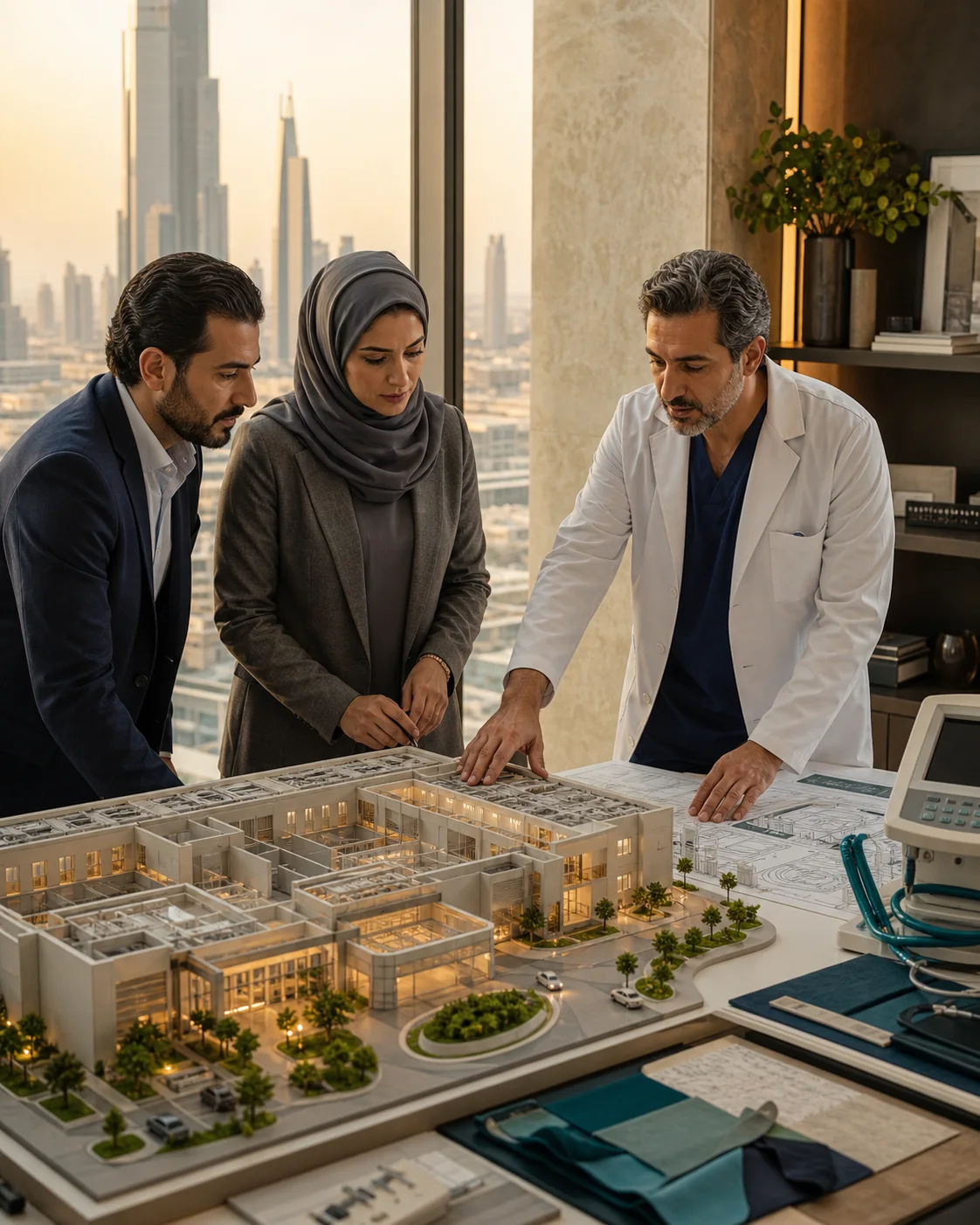 Healthcare leaders planning a specialized medical facility